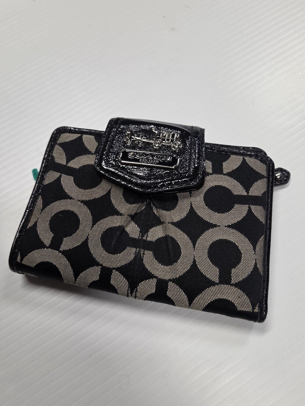 Coach Black Signature Jacquard Pleated Compact Bifold Wallet Vintage Y2k - Picture 2 of 8